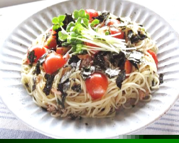 トマトとツナの冷製パスタ梅風味