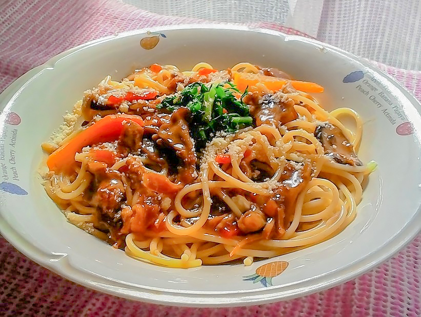 おいしい・地鶏舞茸の和風パスタ